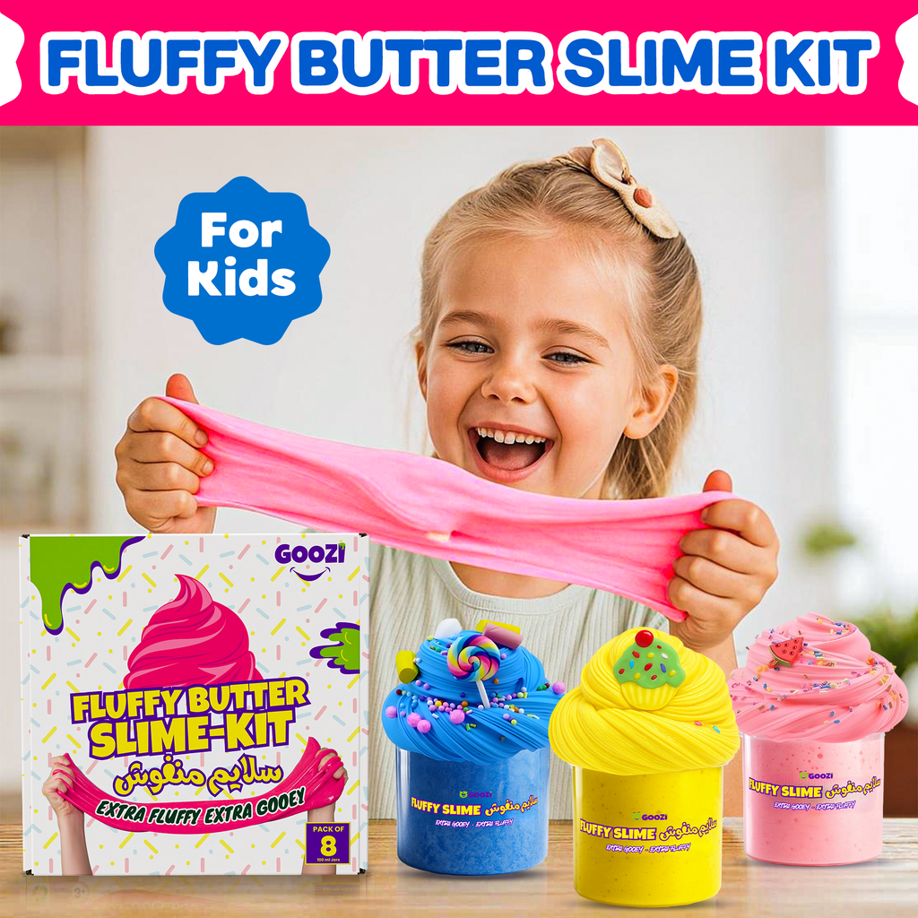 Fluffy Butter Slime Jars – Pack of 8 (100ml each) + Free Accessories