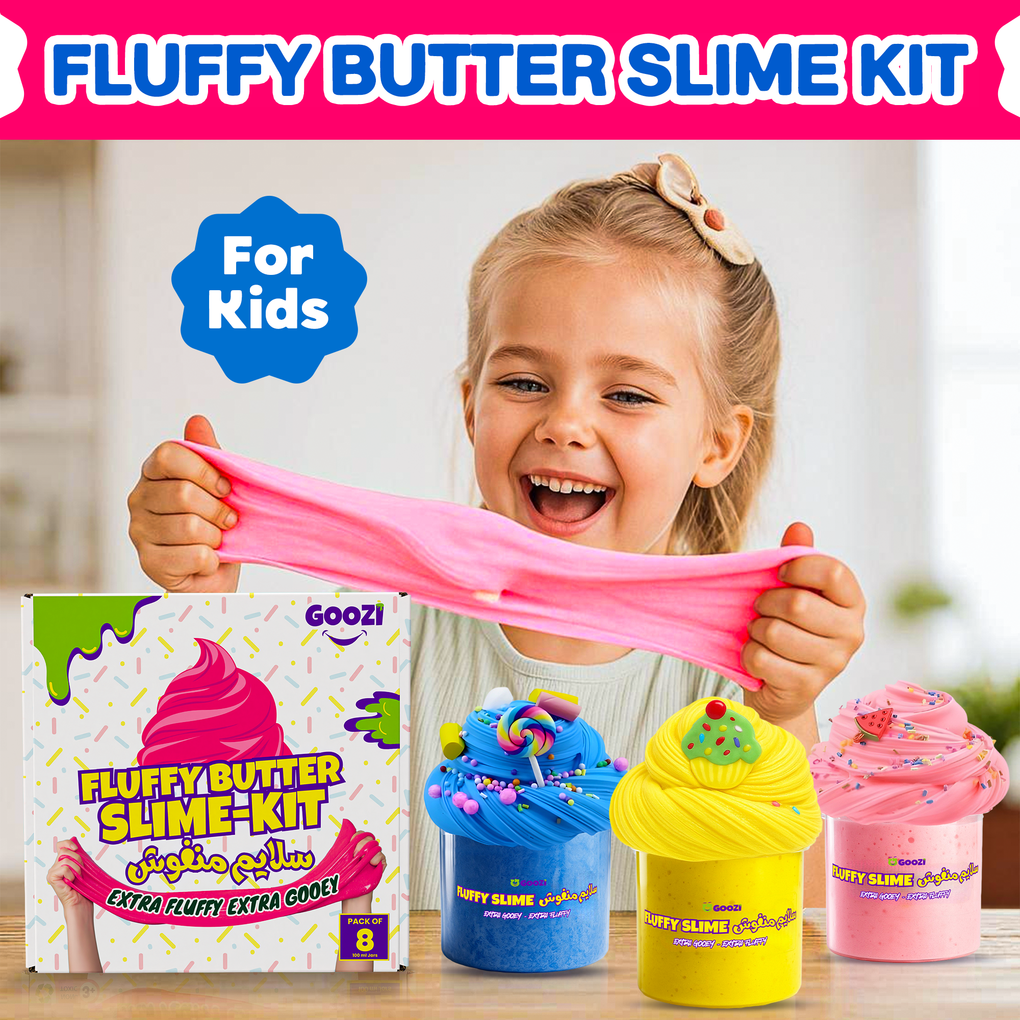 Fluffy Butter Slime Jars – Pack of 8 (100ml each) + Free Accessories