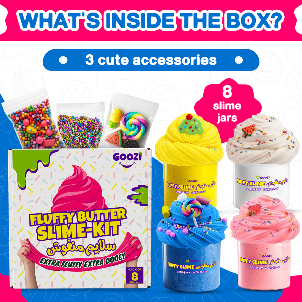 Fluffy Butter Slime Jars – Pack of 8 (100ml each) + Free Accessories