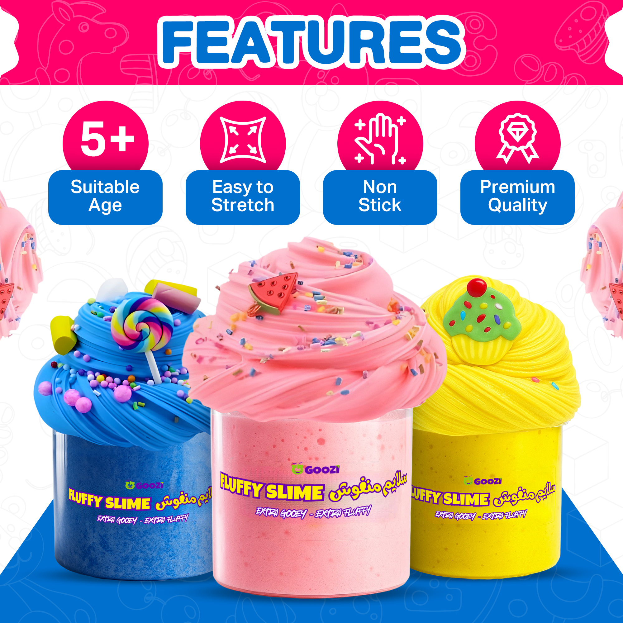 Fluffy Butter Slime Jars – Pack of 8 (100ml each) + Free Accessories