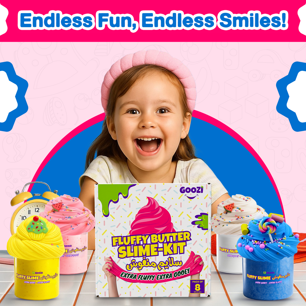 Fluffy Butter Slime Jars – Pack of 8 (100ml each) + Free Accessories