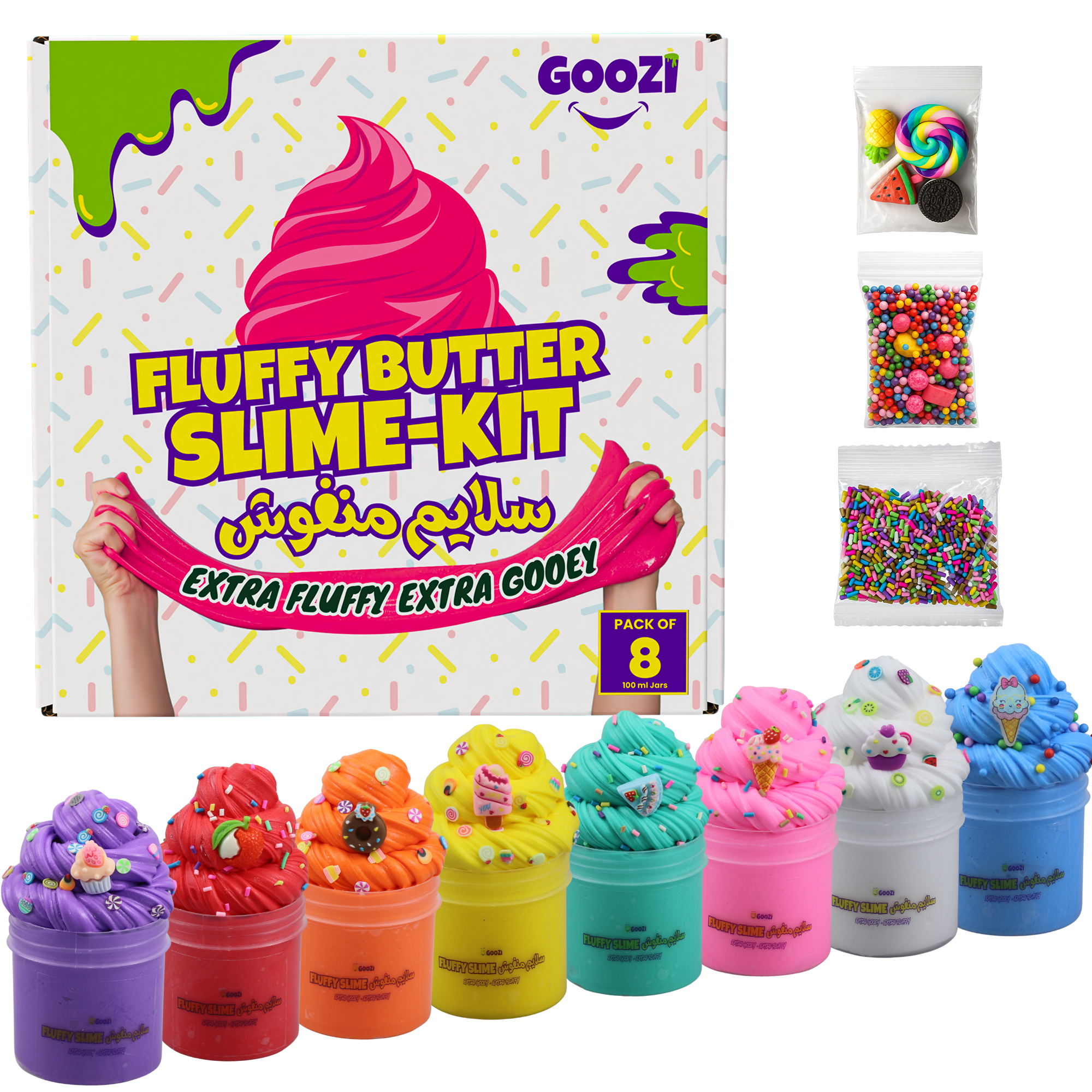Fluffy Butter Slime Jars – Pack of 8 (100ml each) + Free Accessories